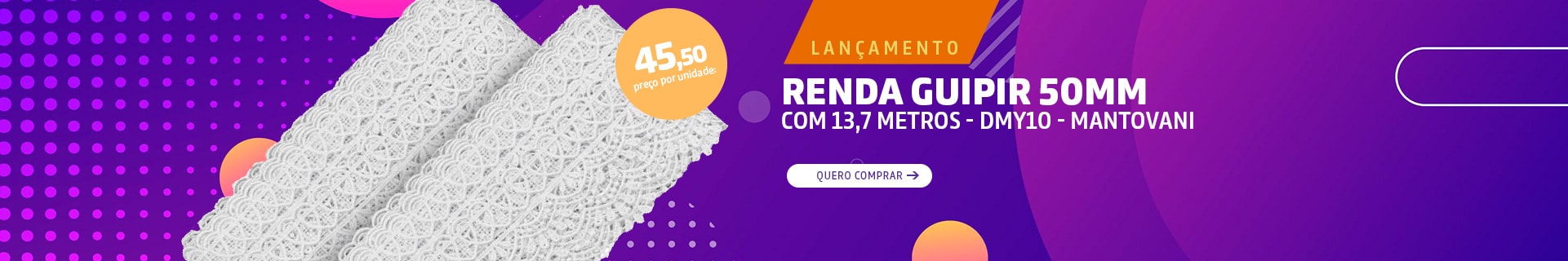 Renda Guipir 50mm Com 13,7 Metros DMY10 Mantovani