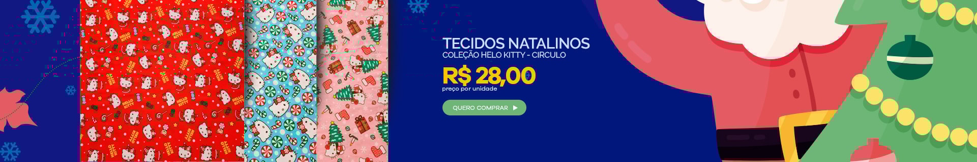 Tecidos Natalinos Hello Kitty