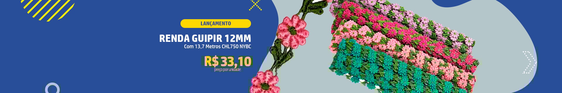 Renda Guipir 12mm Com 13,7 Metros CHL750 NYBC