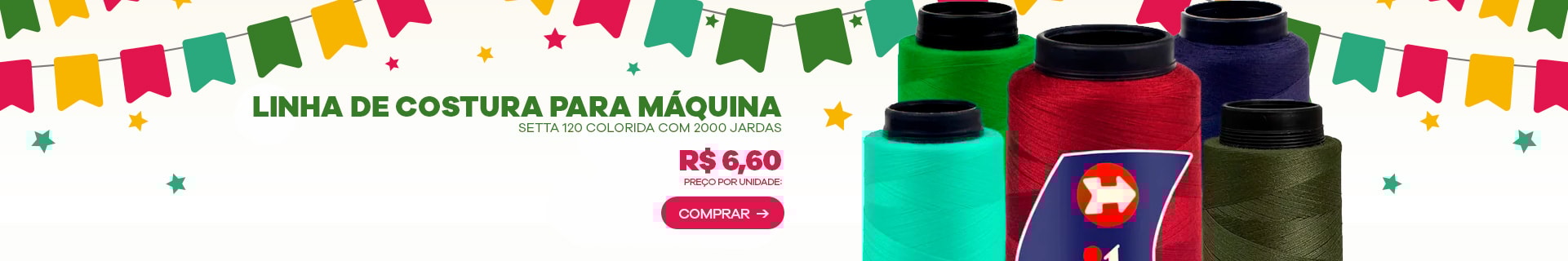 LINHA DE COSTURA PARA MÁQUINA SETTA 120 COLORIDA COM 2000 JARDAS