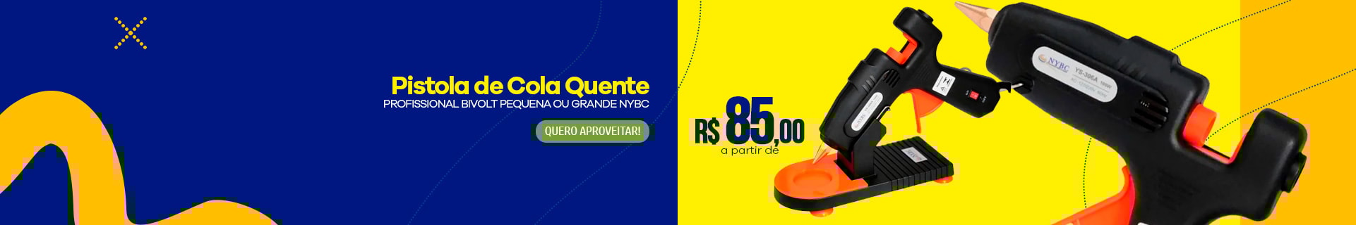 Pistola de Cola Quente Profissional Bivolt Pequena NYBC