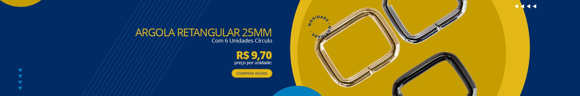 Argola Retangular 25mm Com 6 Unidades Círculo