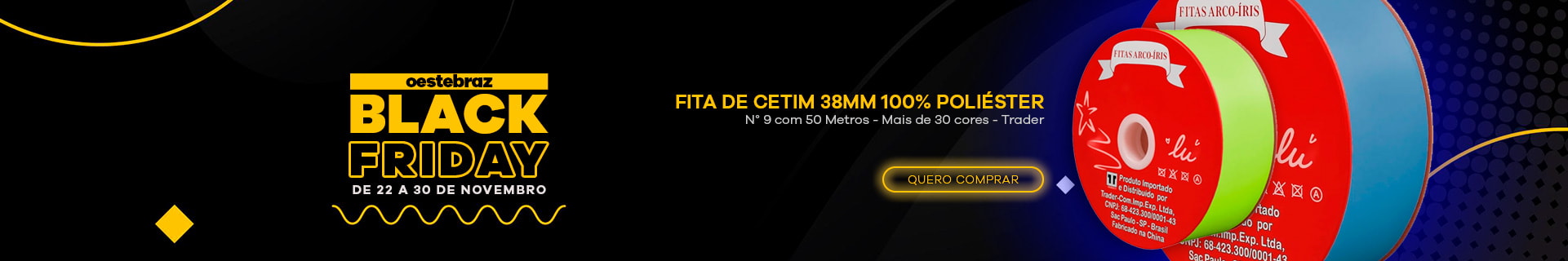 Fita de Cetim 38mm 100% Poliéster N° 9 com 50 Metros Trader
