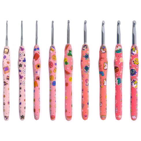 Agulha de Crochê Soft Estampada Rosa Círculo