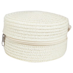 Bolsa de Ráfia Redonda Pequena 12cm x 6cm Creme Sanding
