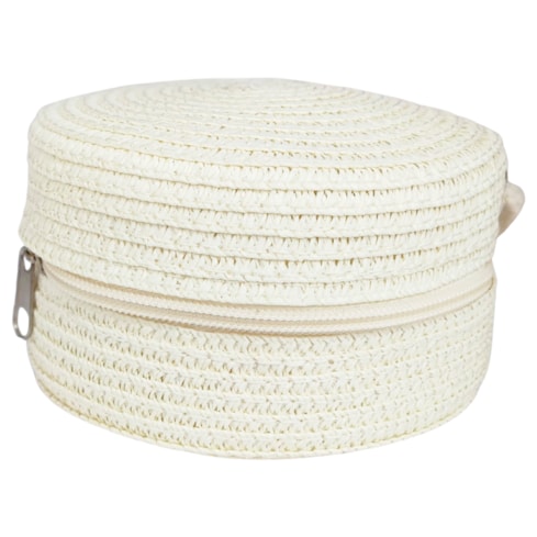 Bolsa de Ráfia Redonda Pequena 12cm x 6cm Creme Sanding