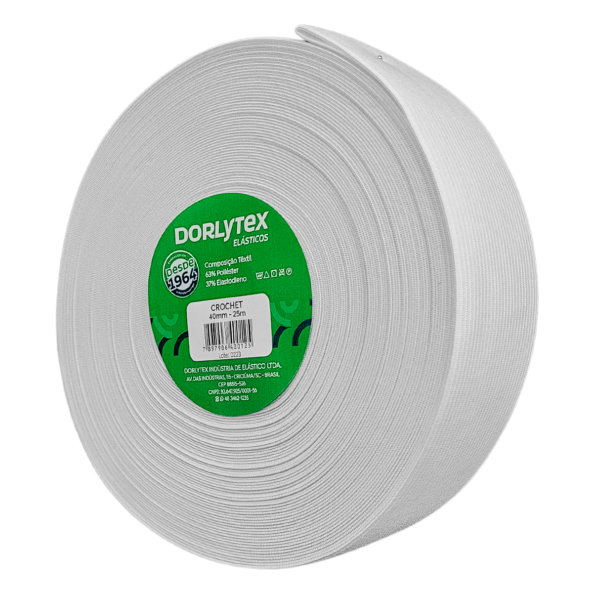 Elástico Crochet 40MM Branco Com 25 Metros Dorlytex - Oeste Aviamentos