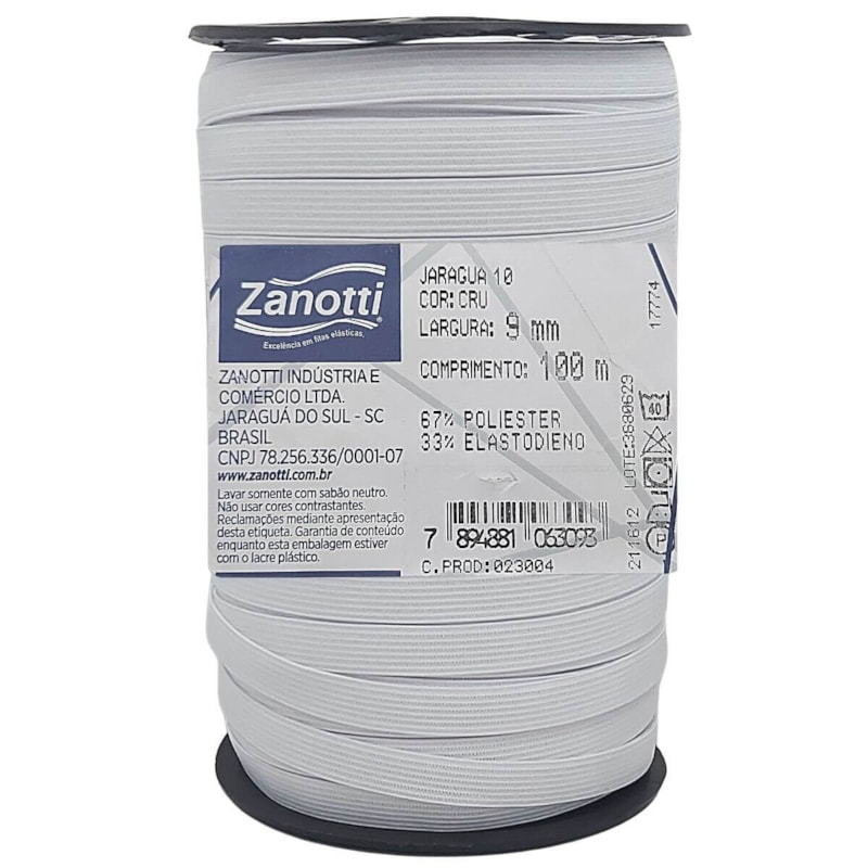 Elástico de Embutir 9mm Jaraguá 10 Branco c/100 metros Zanotti