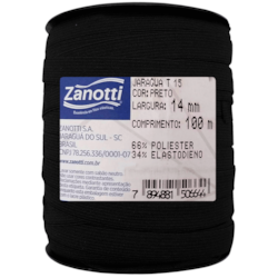 Elástico de Embutir Jaraguá 15 Preto 14mm c/100 metros Zanotti Elástico de Embutir Jaraguá 15 Preto 14mm c/100 metros Zanotti