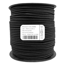 Elástico Roliço Colombe 3mm Ref R.20 Preto Com 100 Metros São José Elástico Roliço Colombe 3mm Ref R.20 Preto Com 100 Metros São José