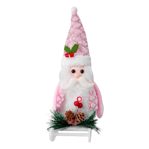 Enfeite Boneco Xadrez Rosa Com Trenó 26x12CM Para Decoração