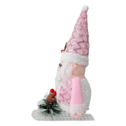 Enfeite Boneco Xadrez Rosa Com Trenó 26x12CM Para Decoração