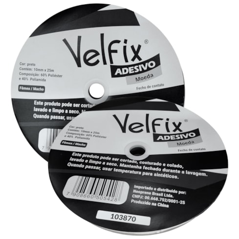 Fecho de Contato Adesivo Moeda 10mm Com 25 Metros Velfix