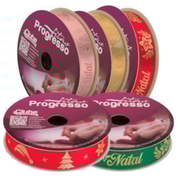 Fita de Cetim Natalina 15mm Com 10 Metros ECF 003H Progresso Fita de Cetim Natalina 15mm Com 10 Metros ECF 003H Progresso