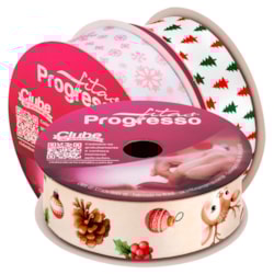 Fita de Cetim Natalina 22mm Com 10 Metros ECF 005TR Progresso Fita de Cetim Natalina 22mm Com 10 Metros ECF 005TR Progresso