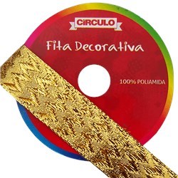 Fita Decorativa Chevron Dourada 100% Poliamida 22mm c/ 10 Metros Círculo
