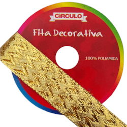 Fita Decorativa Chevron Dourada 100% Poliamida 22mm c/ 10 Metros Círculo Fita Decorativa Chevron Dourada 100% Poliamida 22mm c/ 10 Metros Círculo