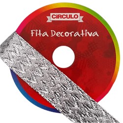 Fita Decorativa Chevron Prata 100% Poliamida 22mm C/ 10 Metros Círculo