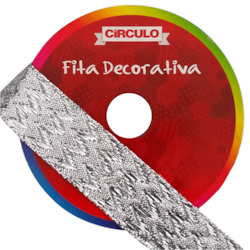 Fita Decorativa Chevron Prata 100% Poliamida 22mm C/ 10 Metros Círculo Fita Decorativa Chevron Prata 100% Poliamida 22mm C/ 10 Metros Círculo