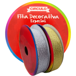 Fita Decorativa Metalizada 100% Poliamida 15mm c/ 10 Metros Círculo Fita Decorativa Metalizada 100% Poliamida 15mm c/ 10 Metros Círculo