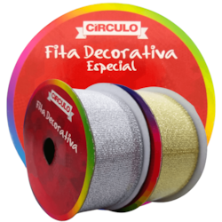 Fita Decorativa Metalizada 100% Poliamida 25mm c/ 10 Metros Círculo Fita Decorativa Metalizada 100% Poliamida 25mm c/ 10 Metros Círculo