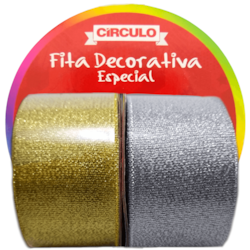 Fita Decorativa Metalizada 100% Poliamida 38mm c/ 10 Metros Círculo Fita Decorativa Metalizada 100% Poliamida 38mm c/ 10 Metros Círculo