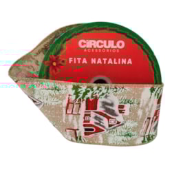 Fita Decorativa Natalina Estampada Casa de Inverno 63,5mm c/10m Círculo Fita Decorativa Natalina Estampada Casa de Inverno 63,5mm c/10m Círculo
