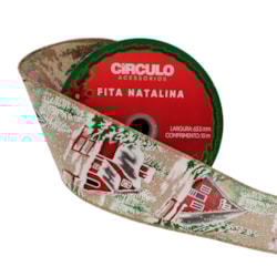 Fita Decorativa Natalina Estampada Casa de Inverno 63,5mm c/10m Círculo Fita Decorativa Natalina Estampada Casa de Inverno 63,5mm c/10m Círculo