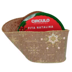 Fita Decorativa Natalina Estampada Cru Floco de Neve 63,5mm c/10m Círculo Fita Decorativa Natalina Estampada Cru Floco de Neve 63,5mm c/10m Círculo