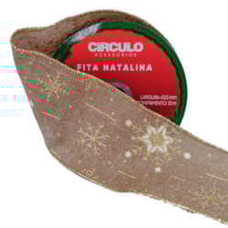 Fita Decorativa Natalina Estampada Cru Floco de Neve 63,5mm c/10m Círculo Fita Decorativa Natalina Estampada Cru Floco de Neve 63,5mm c/10m Círculo