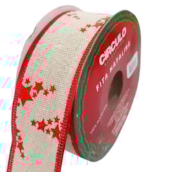 Fita Decorativa Natalina Estampada Estrela 38mm c/10 Metros Círculo Fita Decorativa Natalina Estampada Estrela 38mm c/10 Metros Círculo