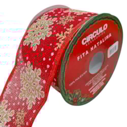 Fita Decorativa Natalina Estampada Floco de Neve 63,5mm c/10m Círculo Fita Decorativa Natalina Estampada Floco de Neve 63,5mm c/10m Círculo