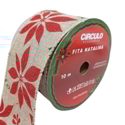 Fita Decorativa Natalina Estampada Flor Vermelha 63,5mm c/10m Círculo Fita Decorativa Natalina Estampada Flor Vermelha 63,5mm c/10m Círculo