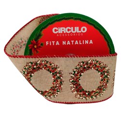 Fita Decorativa Natalina Estampada Guirlanda 63,5mm c/10m Círculo