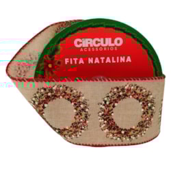 Fita Decorativa Natalina Estampada Guirlanda 63,5mm c/10m Círculo Fita Decorativa Natalina Estampada Guirlanda 63,5mm c/10m Círculo