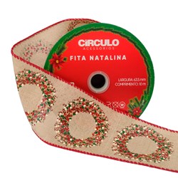 Fita Decorativa Natalina Estampada Guirlanda 63,5mm c/10m Círculo