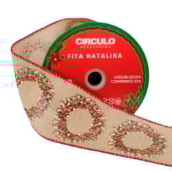 Fita Decorativa Natalina Estampada Guirlanda 63,5mm c/10m Círculo Fita Decorativa Natalina Estampada Guirlanda 63,5mm c/10m Círculo