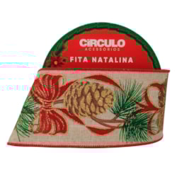 Fita Decorativa Natalina Estampada Pinhas 63,5mm c/10 Metros Círculo Fita Decorativa Natalina Estampada Pinhas 63,5mm c/10 Metros Círculo