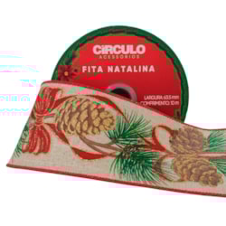 Fita Decorativa Natalina Estampada Pinhas 63,5mm c/10 Metros Círculo Fita Decorativa Natalina Estampada Pinhas 63,5mm c/10 Metros Círculo