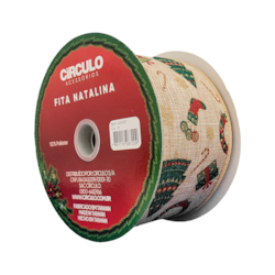 Fita Decorativa Natalina Estampada Temas 63,5MM c/10m Círculo Fita Decorativa Natalina Estampada Temas 63,5MM c/10m Círculo