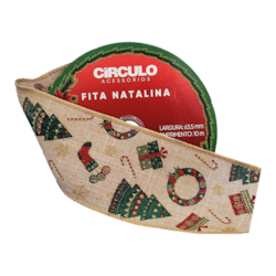 Fita Decorativa Natalina Estampada Temas 63,5MM c/10m Círculo Fita Decorativa Natalina Estampada Temas 63,5MM c/10m Círculo