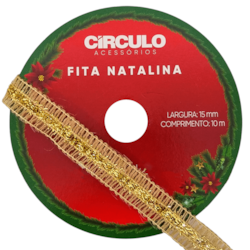 Fita Decorativa Natalina Juta/Lurex 15mm com 10 metros Círculo Fita Decorativa Natalina Juta/Lurex 15mm com 10 metros Círculo