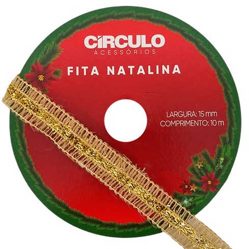 Fita Decorativa Natalina Juta/Lurex 15mm com 10 metros Círculo