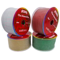 Fita Decorativa Natalina Metalizada 100% Poliamida 38mm c/10m Círculo Fita Decorativa Natalina Metalizada 100% Poliamida 38mm c/10m Círculo