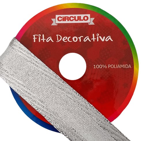 Fita Decorativa Natalina Prata 100% Poliamida 22mm c/10m Círculo