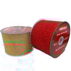 Fita Decorativa Natalina Tela Metálica 63,5mm c/10 Metros Círculo Fita Decorativa Natalina Tela Metálica 63,5mm c/10 Metros Círculo