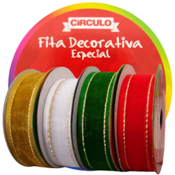 Fita Decorativa Organza/Lurex 100% Poliamida 22mm c/10 Metros Círculo Fita Decorativa Organza/Lurex 100% Poliamida 22mm c/10 Metros Círculo