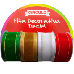 Fita Decorativa Organza/Lurex 100% Poliamida 38mm c/10 Metros Círculo Fita Decorativa Organza/Lurex 100% Poliamida 38mm c/10 Metros Círculo