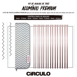 Kit Agulha de Tricô Alumínio Premium c/ 8 Pares Círculo