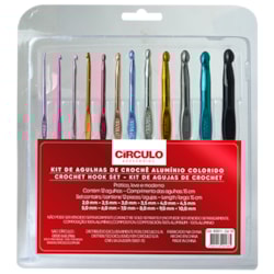 Kit Agulhas de Crochê de Alumínio Colorido Com 12 Unidades Círculo